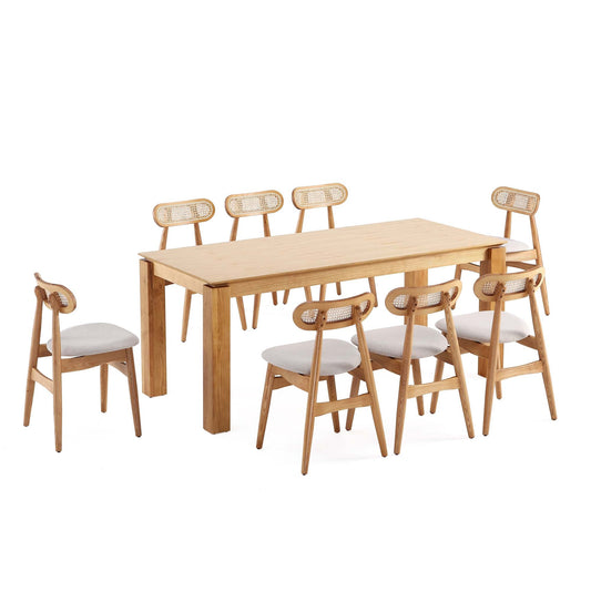 Manhattan Comfort 9-Piece Rockaway Modern 70.86 Solid Wood Dining Set in Nature with 8 Colbert Dining Chairs 8-DT02DCCA02-OM