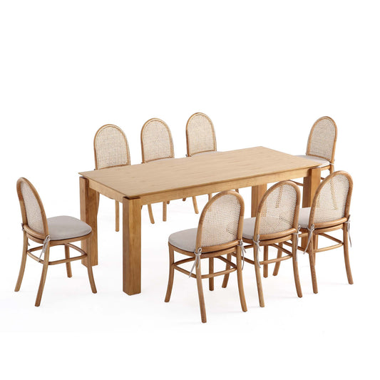 Manhattan Comfort 9-Piece Rockaway Modern 70.86 Solid Wood Dining Set in Nature with 8 Paragon 1.0 Dining Chairs 8-DT02DCCA05-OM