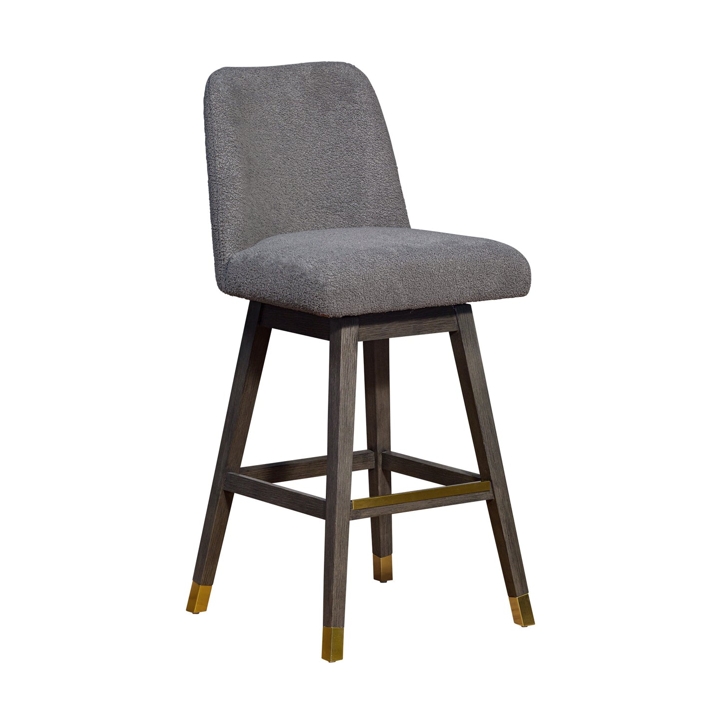 Amalie Swivel Bar and Counter Stool in Oak Wood Finish with Fabric Upholstery