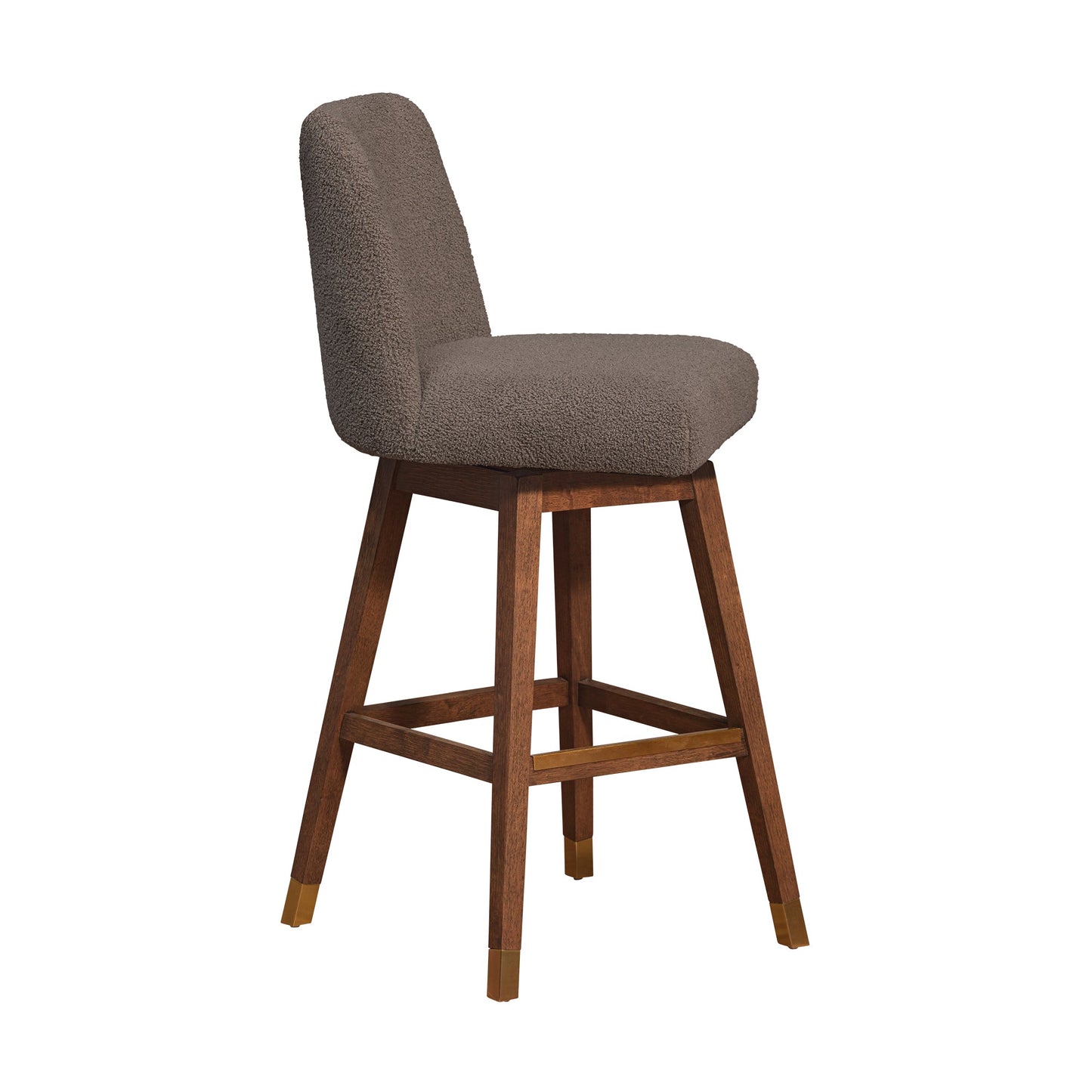 Amalie Swivel Bar and Counter Stool in Oak Wood Finish with Fabric Upholstery