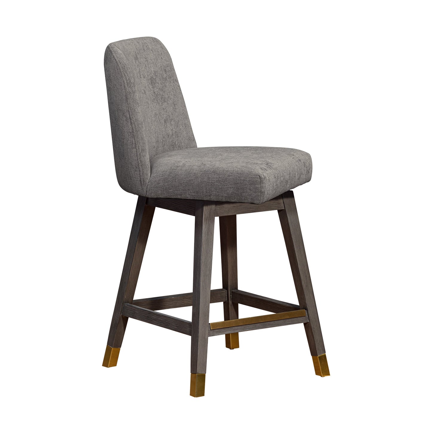 Amalie Swivel Bar and Counter Stool in Oak Wood Finish with Fabric Upholstery