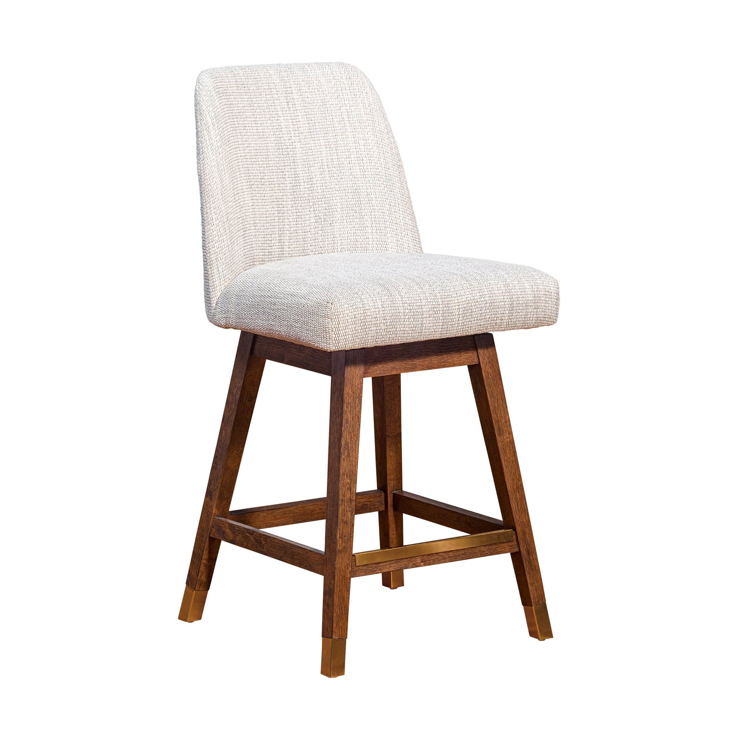Amalie Swivel Bar and Counter Stool in Oak Wood Finish with Fabric Upholstery