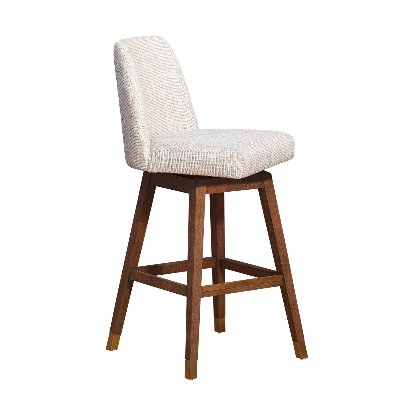 Amalie Swivel Bar and Counter Stool in Oak Wood Finish with Fabric Upholstery