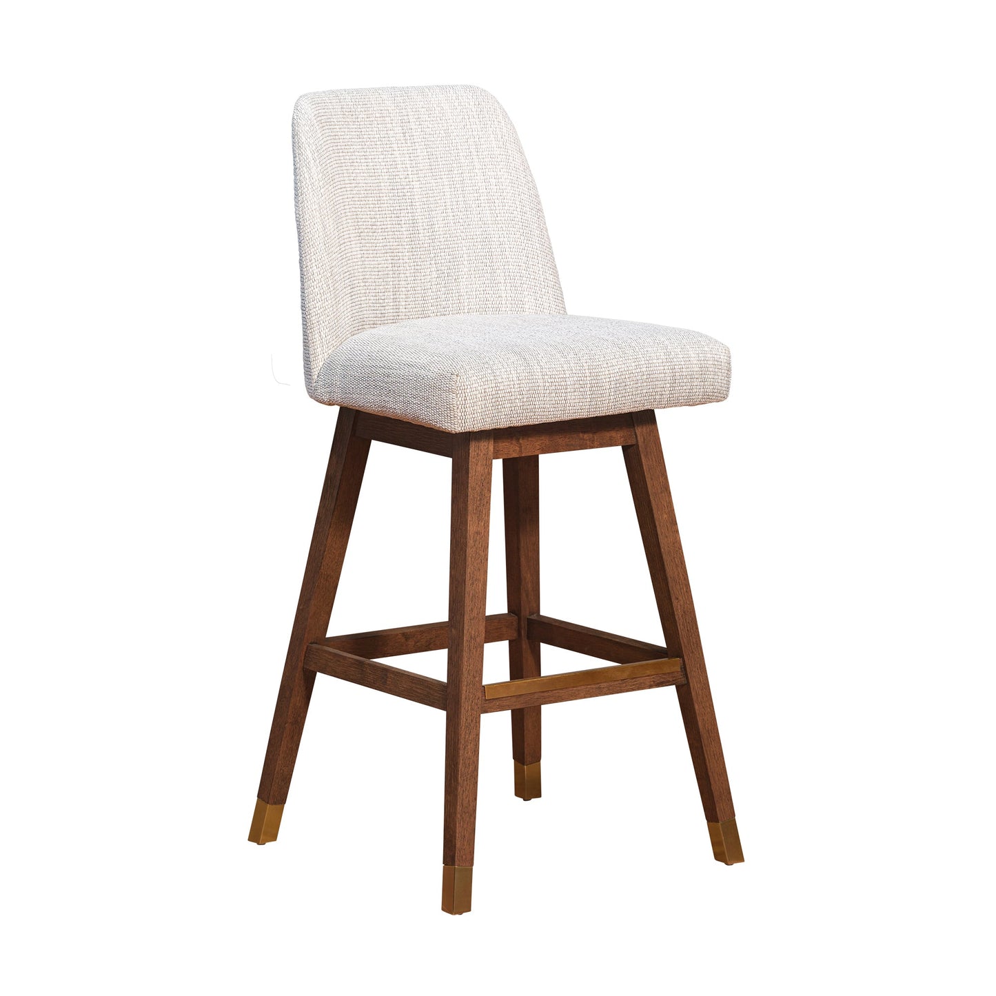 Amalie Swivel Bar and Counter Stool in Oak Wood Finish with Fabric Upholstery