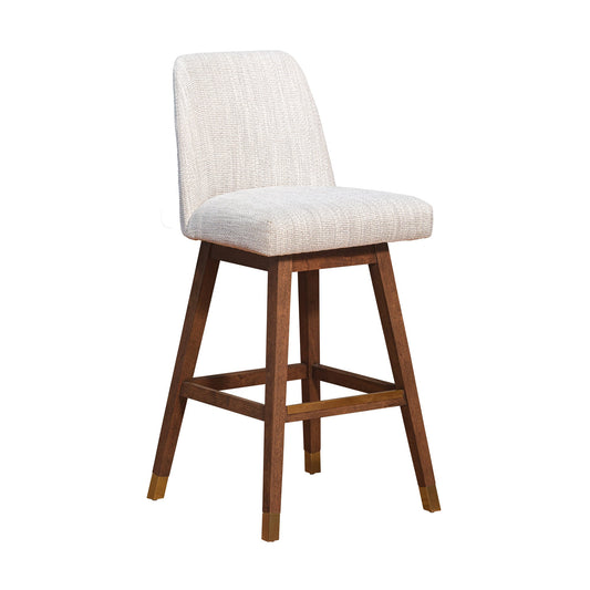 Amalie Swivel Bar and Counter Stool in Oak Wood Finish with Fabric Upholstery