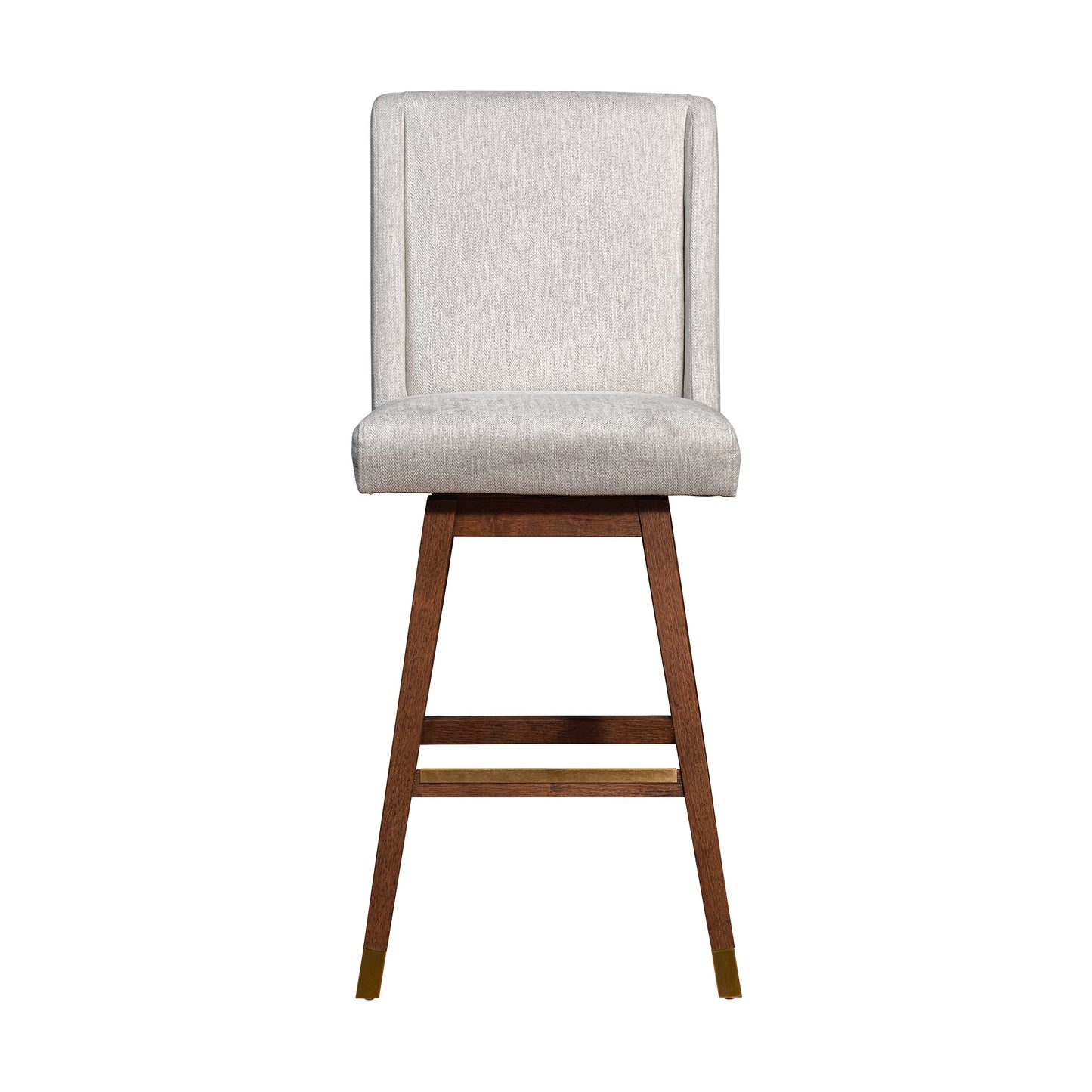 Stancoste Swivel Bar Stool in Brown Oak Wood Finish with Beige Fabric
