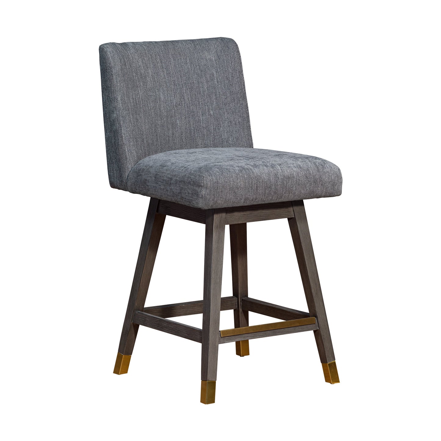 Basila Swivel Bar and Counter Stool in Oak Wood Finish with Fabric Upholstery