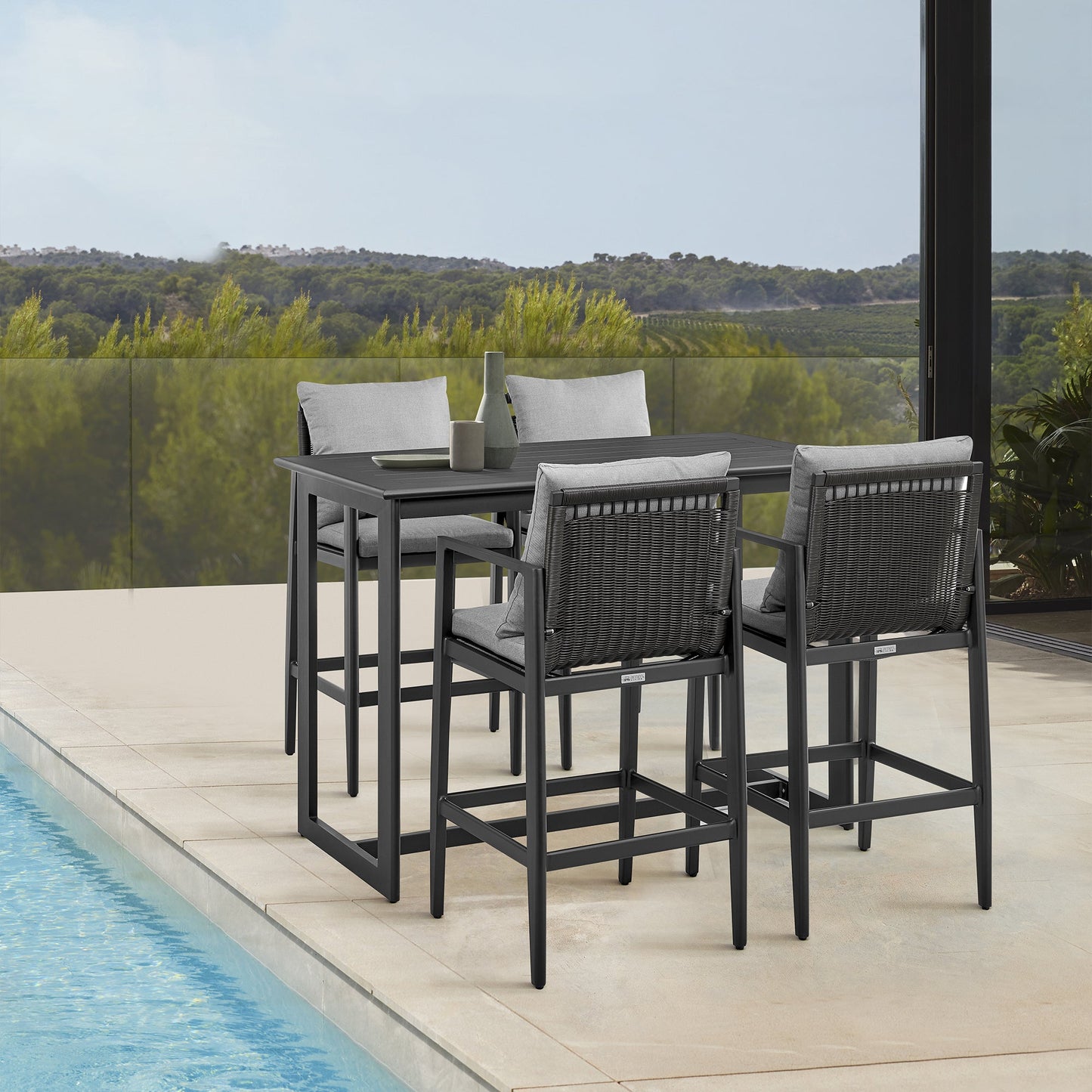 Grand Outdoor Patio Bar Stool in Aluminum with Cushions