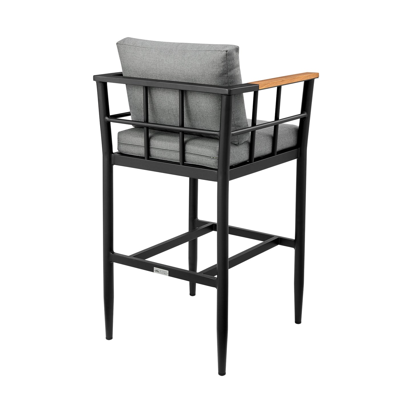 Wiglaf Outdoor Patio Bar Stool in Aluminum and Teak with Cushions