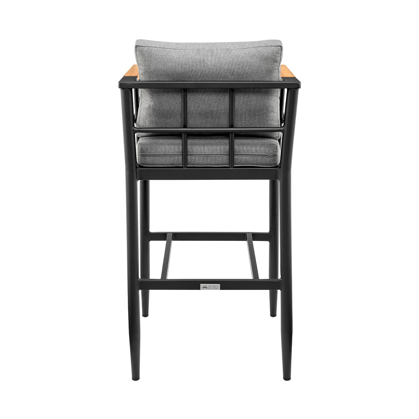 Wiglaf Outdoor Patio Bar Stool in Aluminum and Teak with Cushions