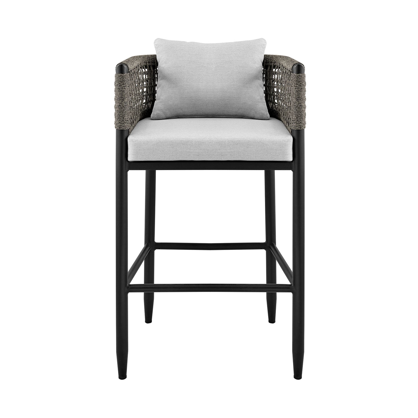 Felicia Outdoor Patio Bar Stool in Aluminum with Rope and Cushions