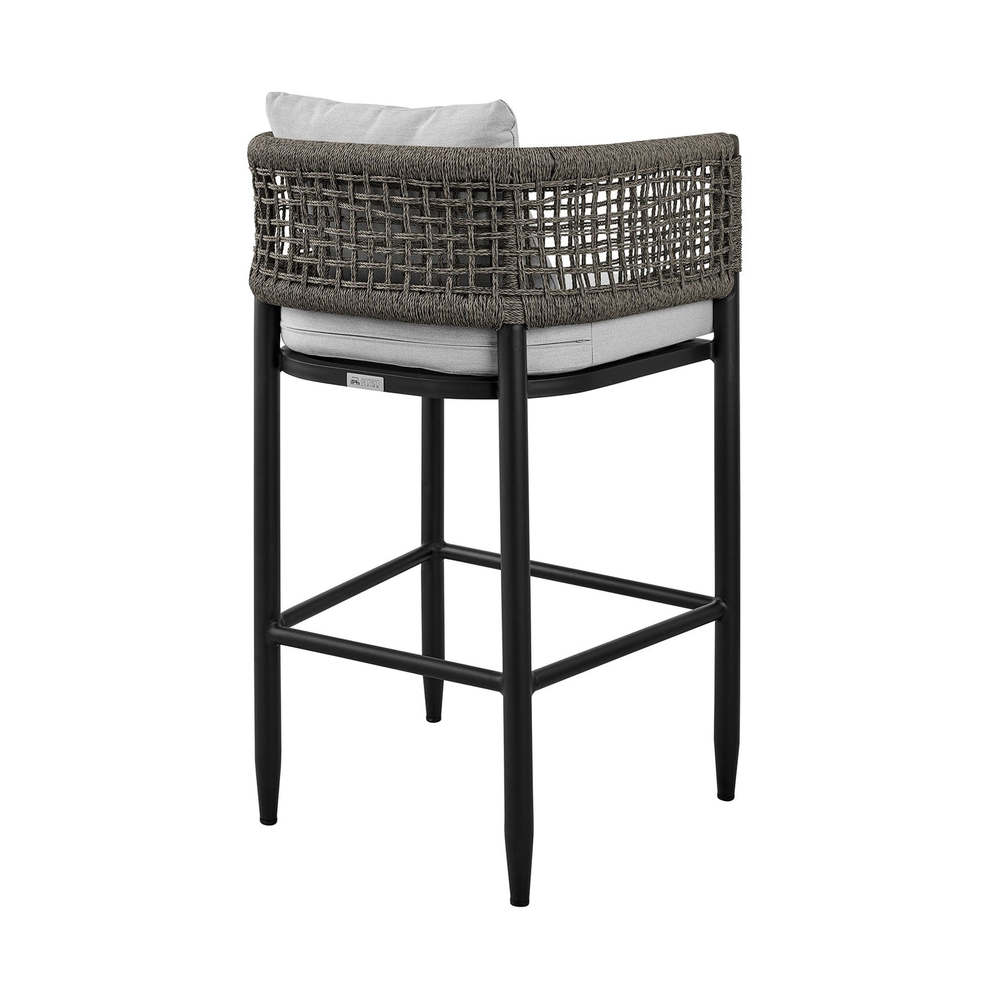 Felicia Outdoor Patio Bar Stool in Aluminum with Rope and Cushions