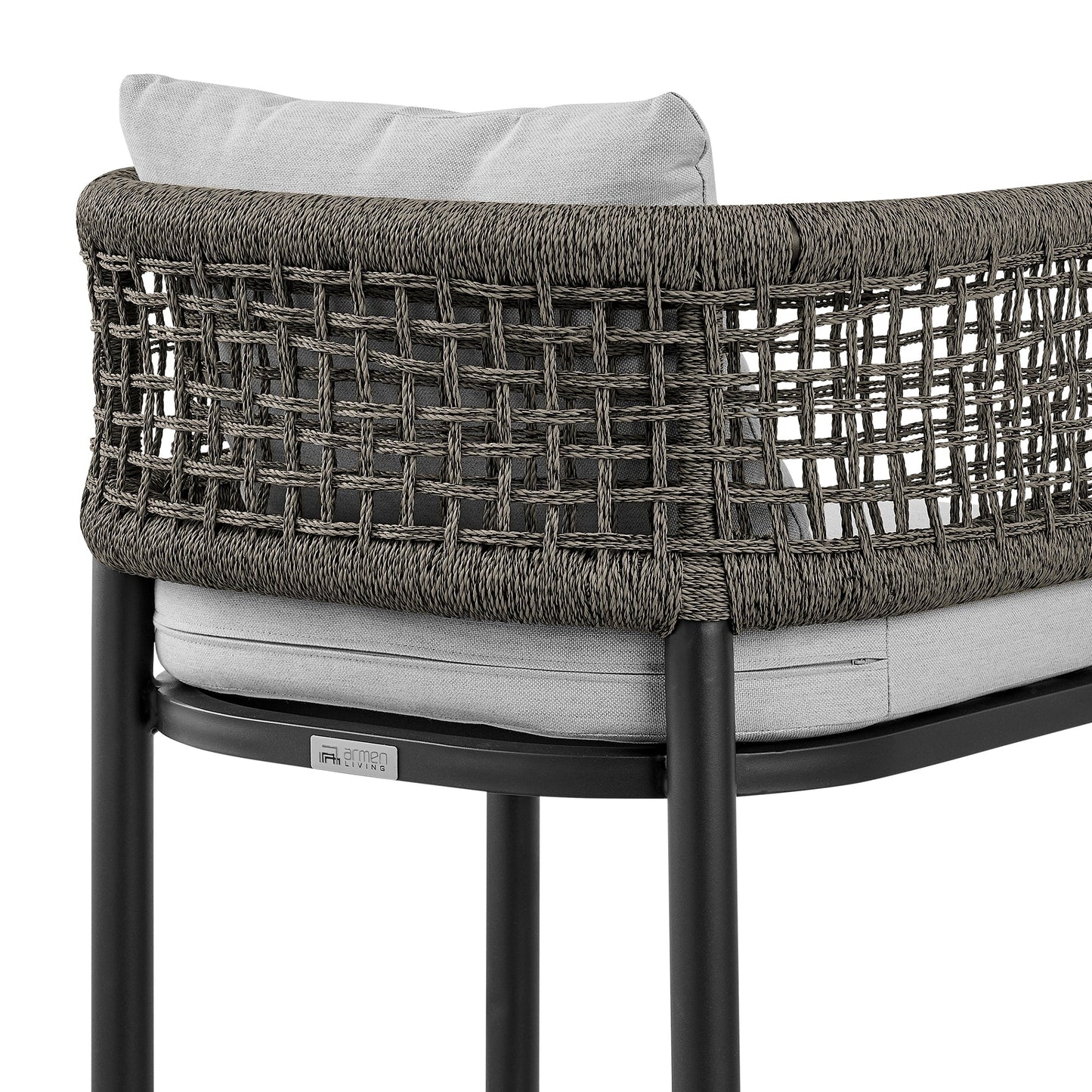 Felicia Outdoor Patio Bar Stool in Aluminum with Rope and Cushions