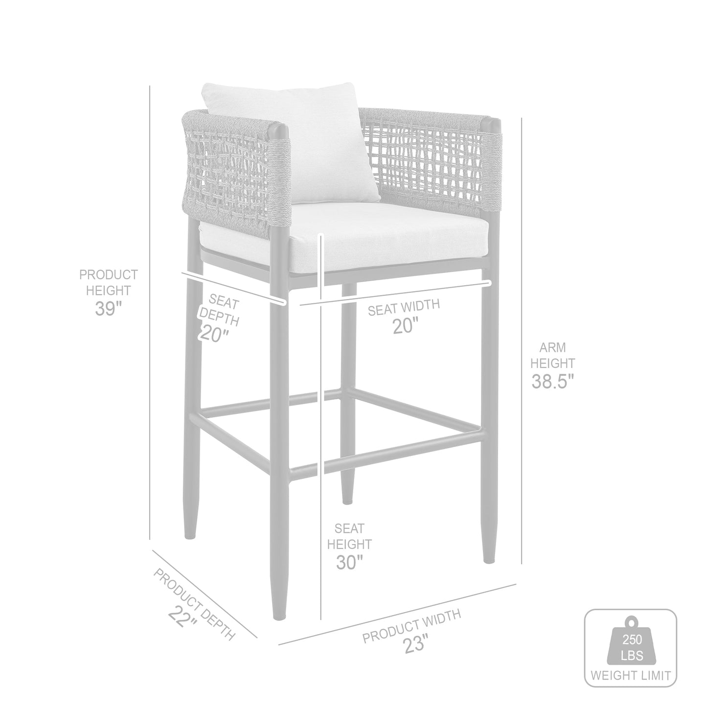Felicia Outdoor Patio Bar Stool in Aluminum with Rope and Cushions