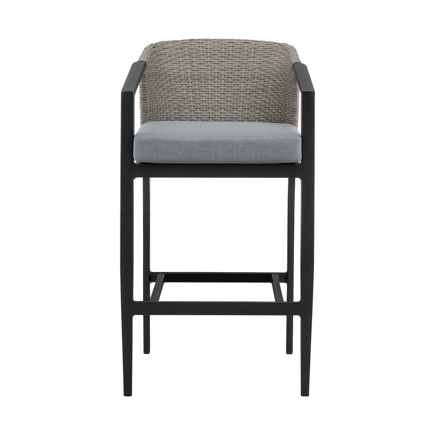 Aileen Outdoor Patio Bar Stool in Aluminum and Wicker with Cushions
