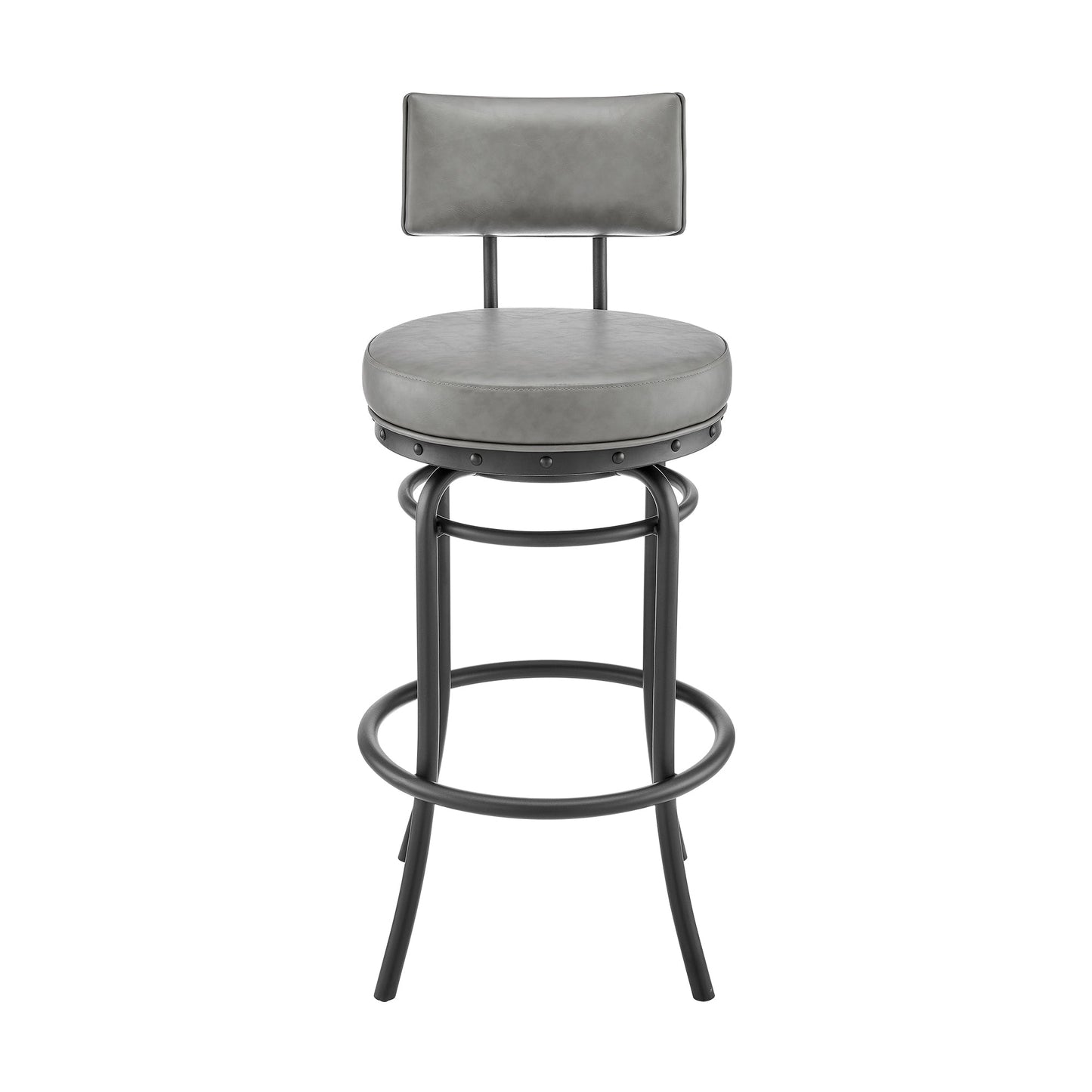 Rees Swivel Counter or Bar Stool in Finish with Faux Leather