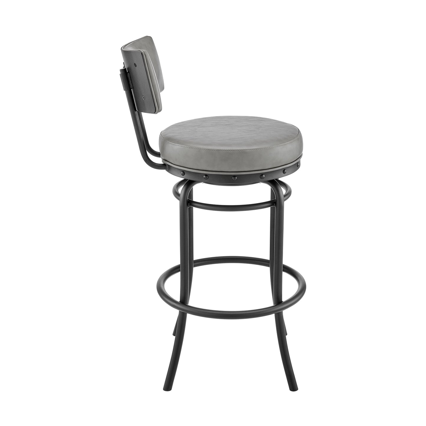 Rees Swivel Counter or Bar Stool in Finish with Faux Leather