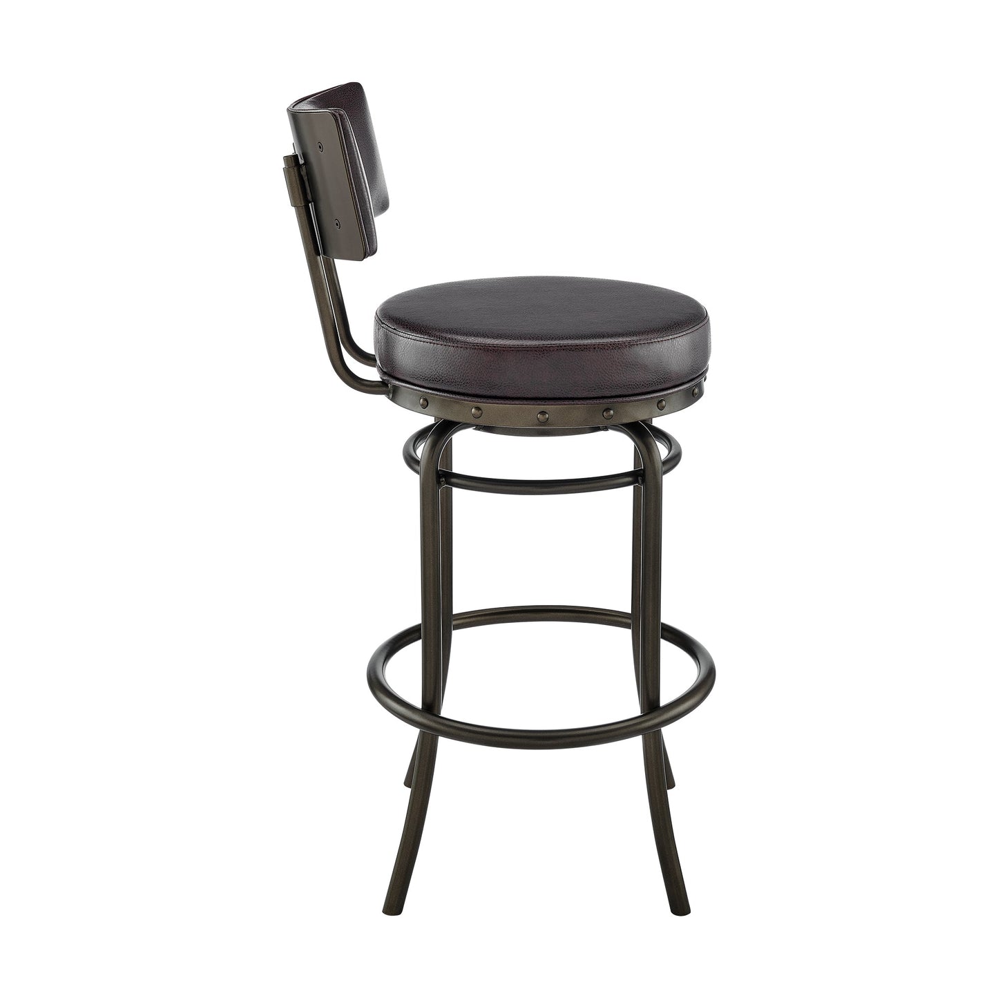Rees Swivel Counter or Bar Stool in Finish with Faux Leather