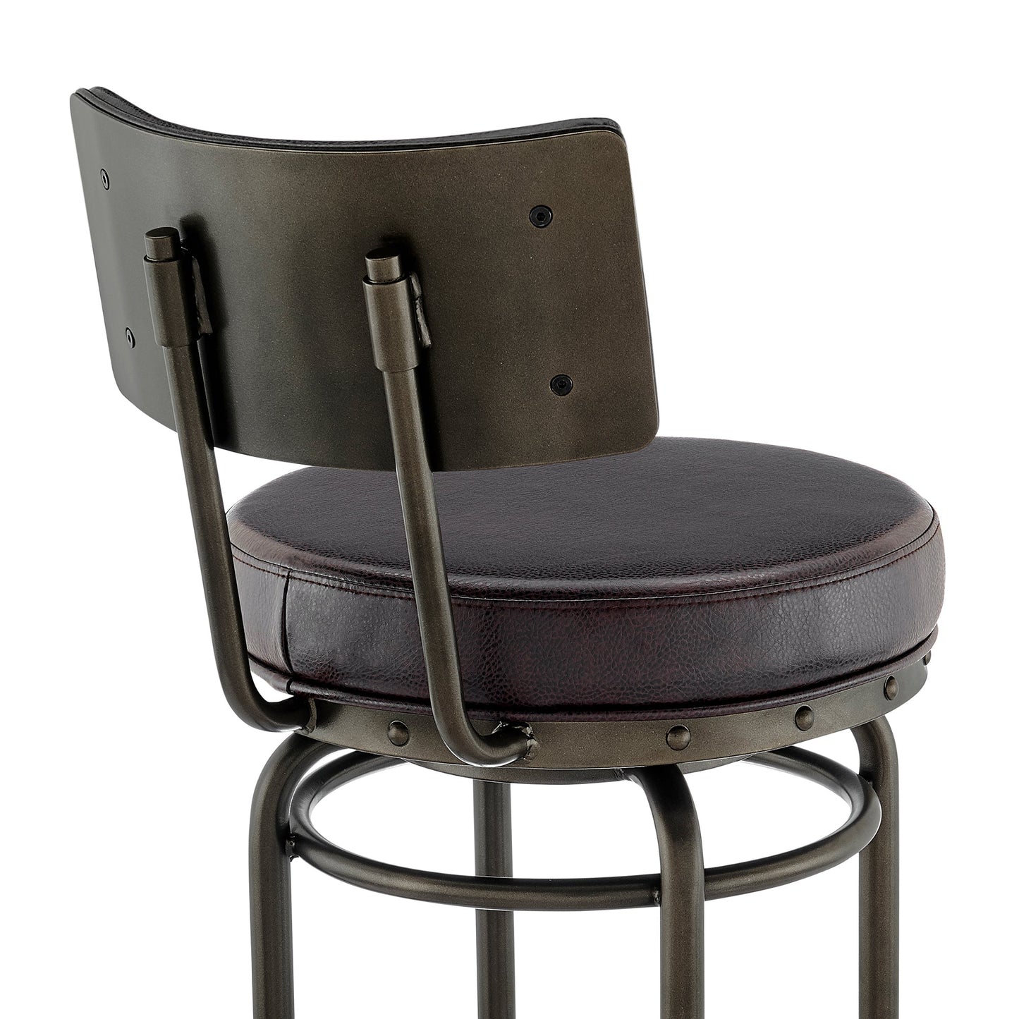 Rees Swivel Counter or Bar Stool in Finish with Faux Leather