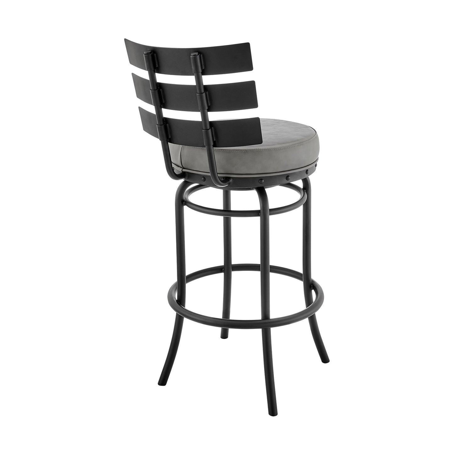 Natya Swivel Counter or Bar Stool in Various Finishes with Faux Leather