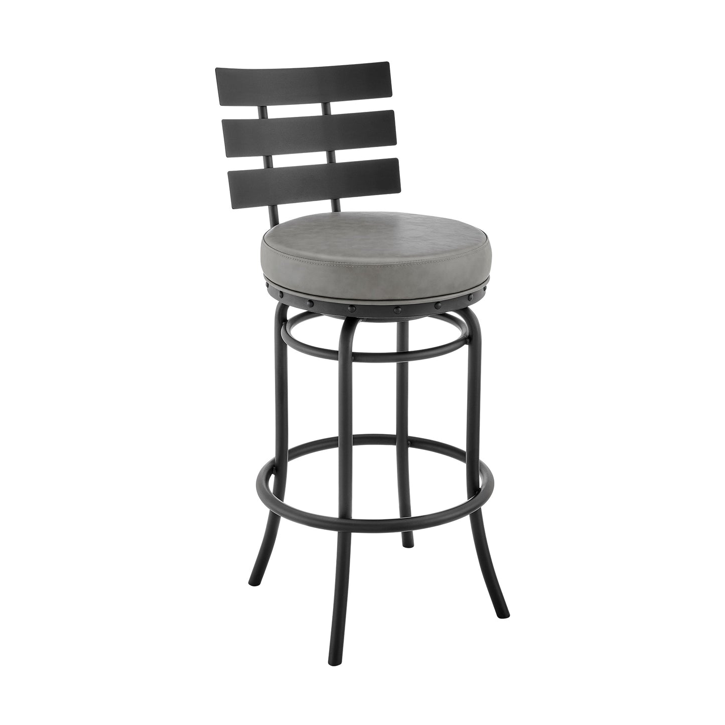 Natya Swivel Counter or Bar Stool in Various Finishes with Faux Leather