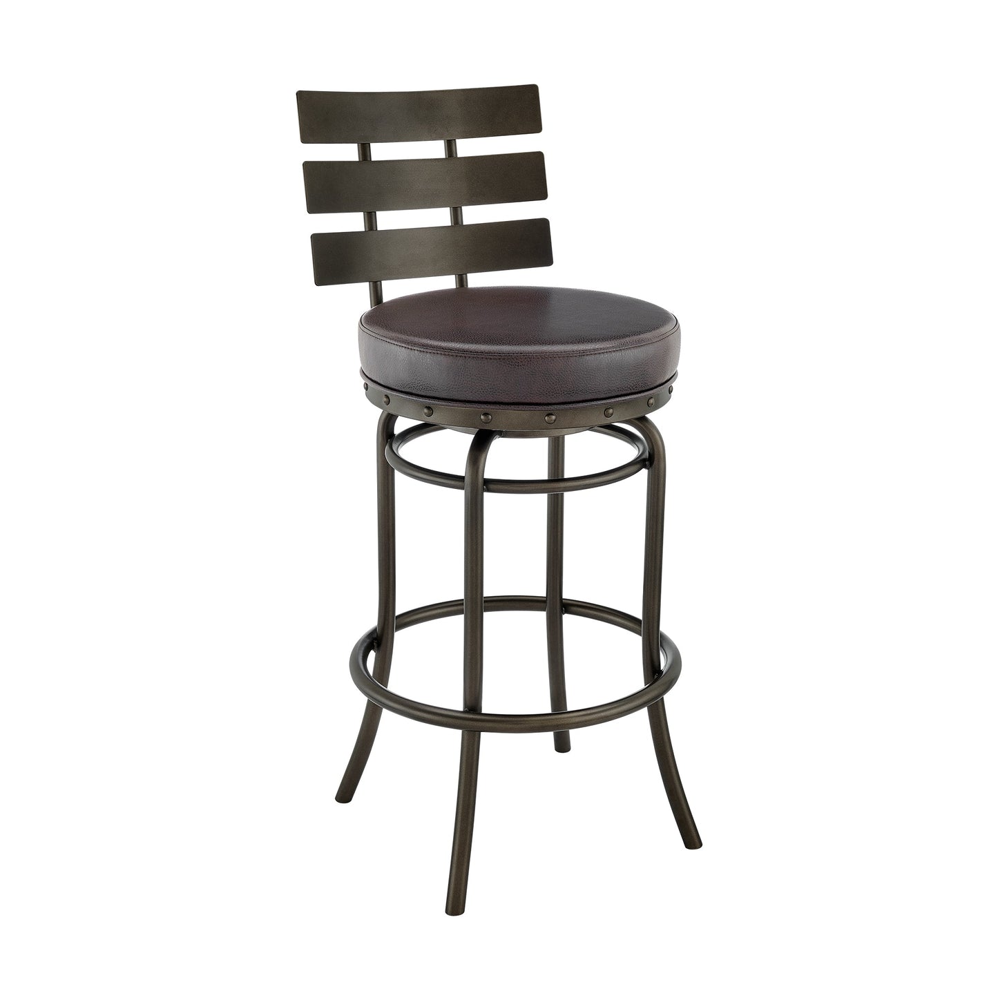 Natya Swivel Counter or Bar Stool in Various Finishes with Faux Leather