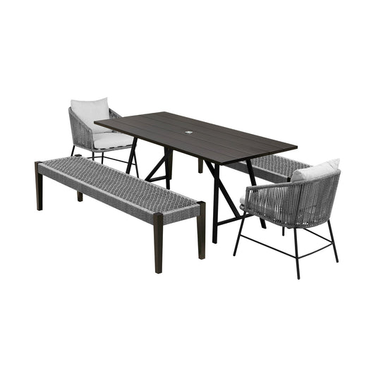 Koala Calica and Camino 5 Piece Outdoor Dining Set with Dark Eucalyptus Wood and Gray Rope and Cushions