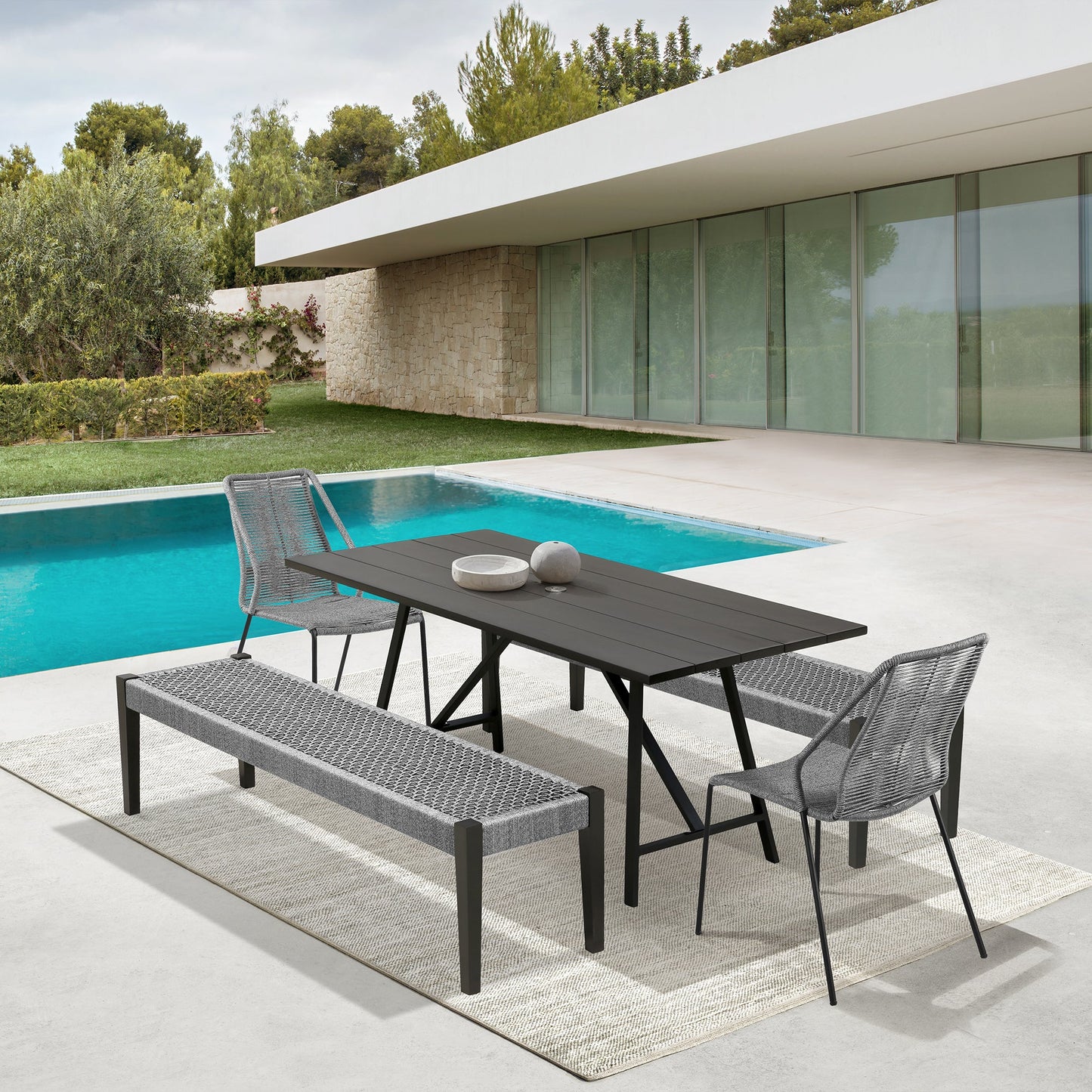 Koala Clip and Camino 5 Piece Outdoor Dining Set in Dark Eucalyptus with Gray Rope