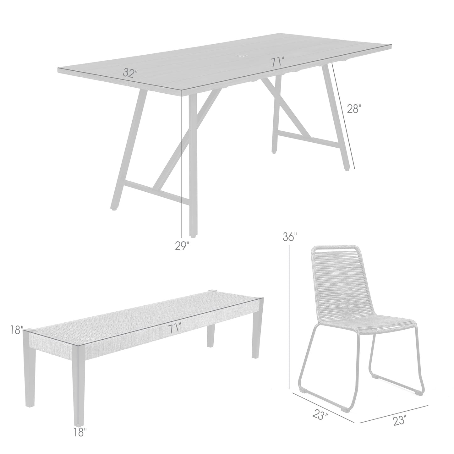 Koala Shasta and Camino 5 Piece Outdoor Dining Set in Dark Eucalyptus Wood with Gray Rope