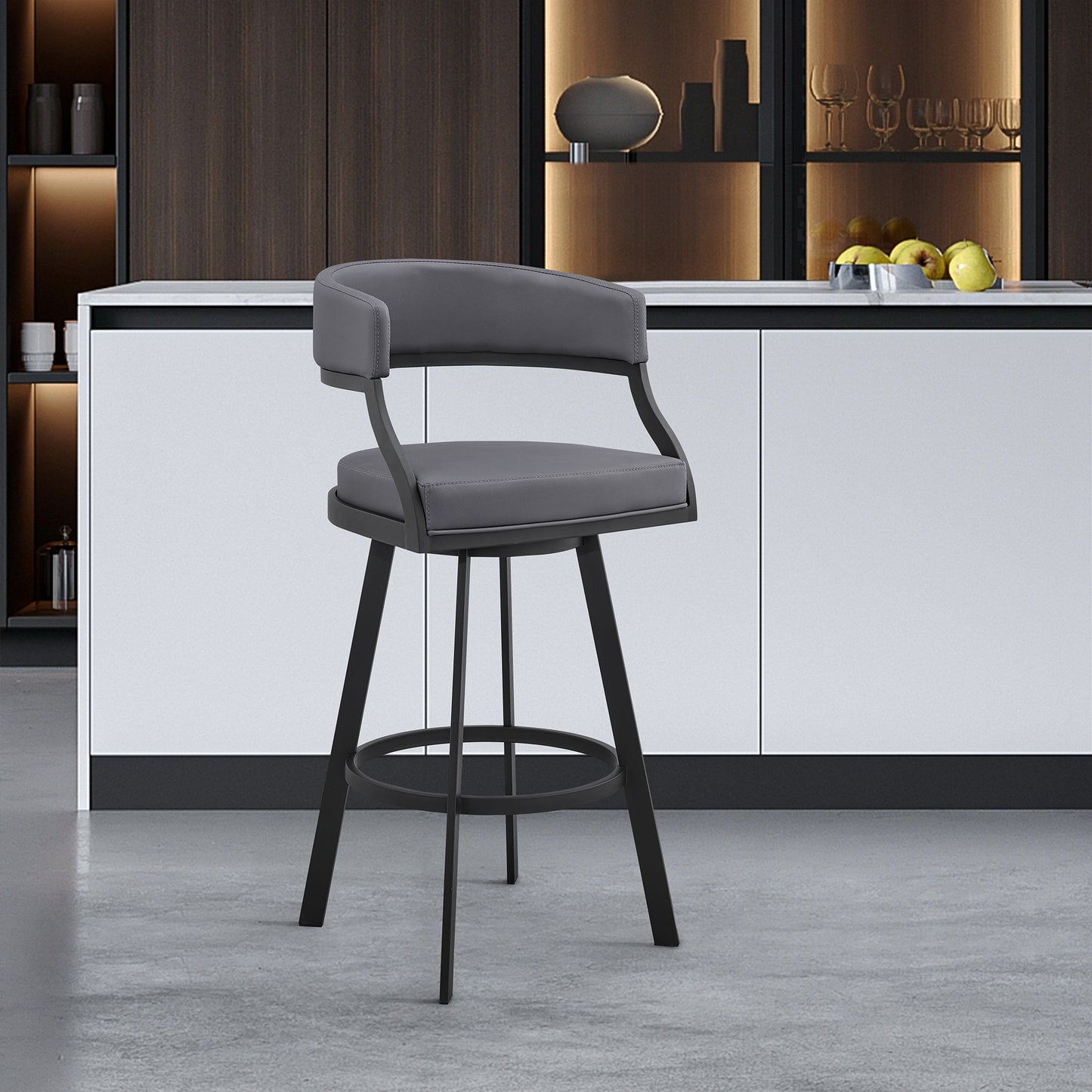 Dione Counter and Bar Height Swivel Barstool with Faux Leather and Metal Base