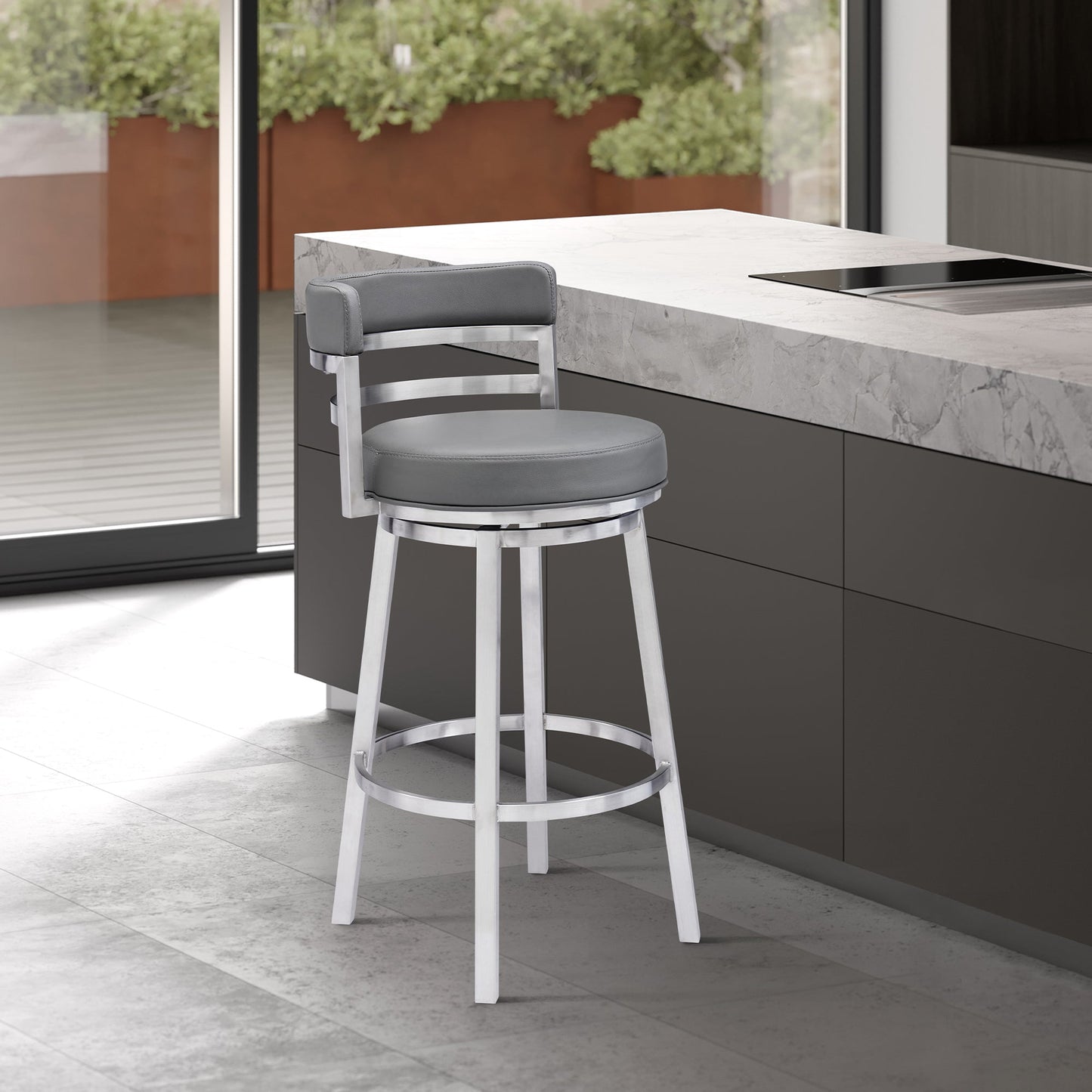 Titana Swivel Faux Leather and Brushed Stainless Steel Bar Stool