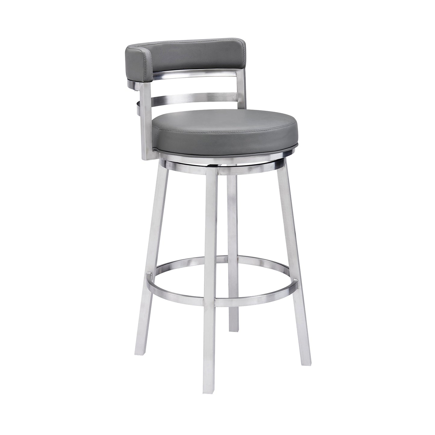 Titana Swivel Faux Leather and Brushed Stainless Steel Bar Stool