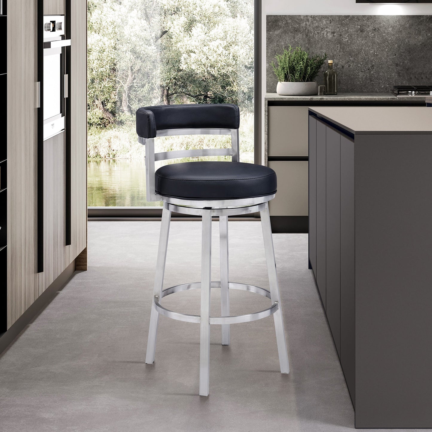 Titana Swivel Faux Leather and Brushed Stainless Steel Bar Stool