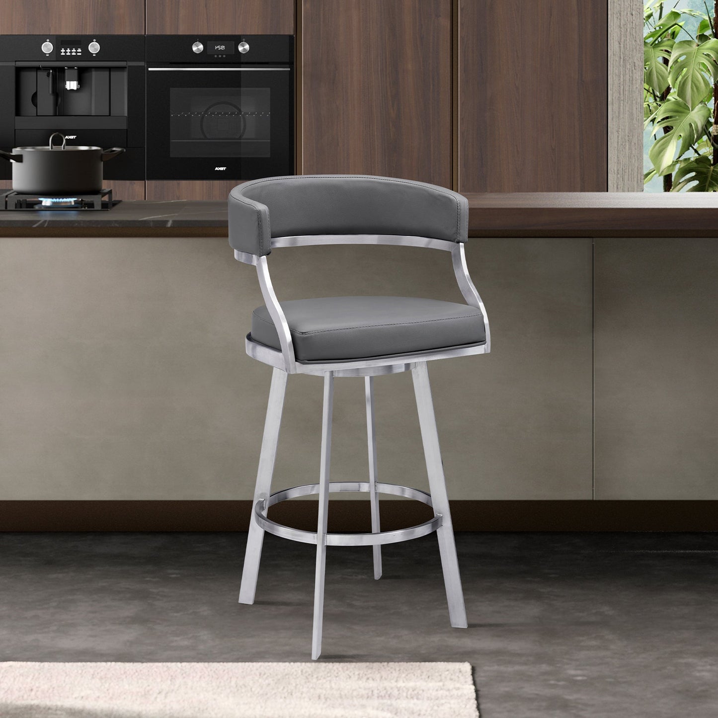 Dione Counter and Bar Height Swivel Barstool with Faux Leather and Metal Base