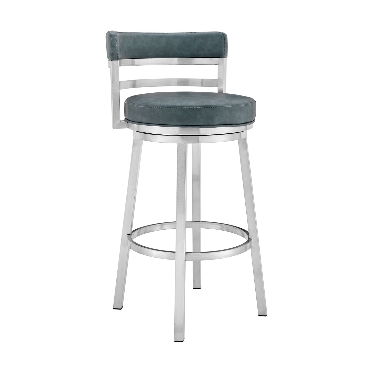 Titana Swivel Faux Leather and Brushed Stainless Steel Bar Stool