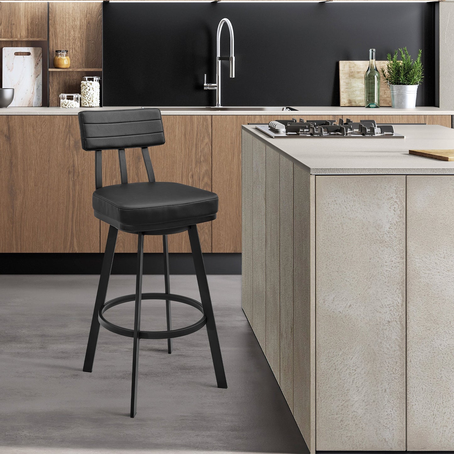 Jinab Swivel Bar and Counter Stool in Metal and Faux Leather