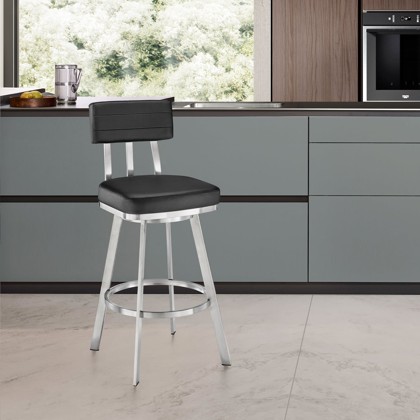 Jinab Swivel Bar and Counter Stool in Metal and Faux Leather