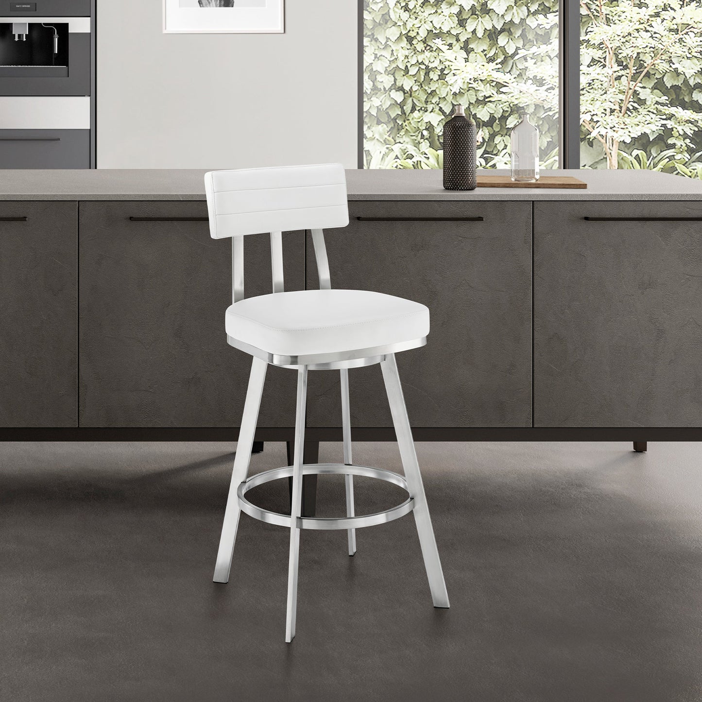 Jinab Swivel Bar and Counter Stool in Metal and Faux Leather