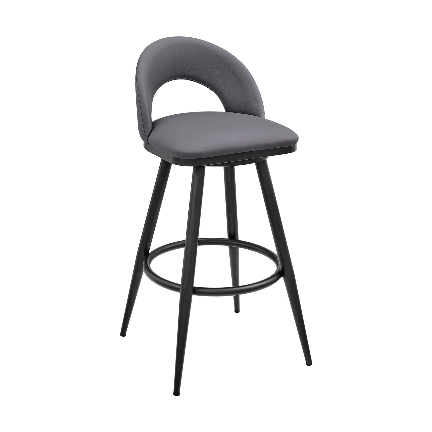 Lottech Swivel Counter and Bar Stool in Brushed Stainless Steel and Black or Faux Leather