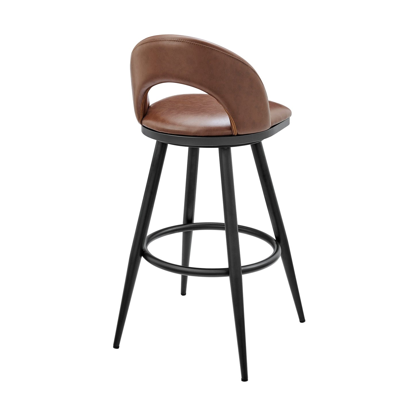 Lottech Swivel Counter and Bar Stool in Brushed Stainless Steel and Black or Faux Leather