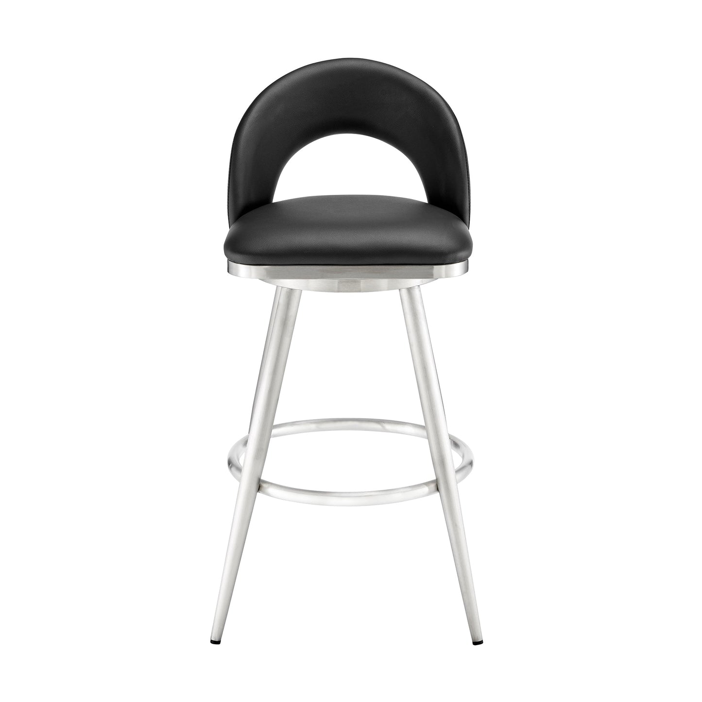 Lottech Swivel Counter and Bar Stool in Brushed Stainless Steel and Black or Faux Leather