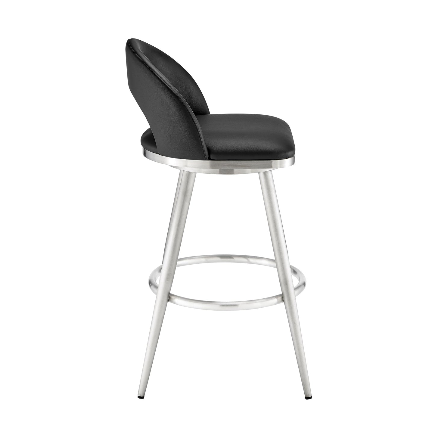 Lottech Swivel Counter and Bar Stool in Brushed Stainless Steel and Black or Faux Leather