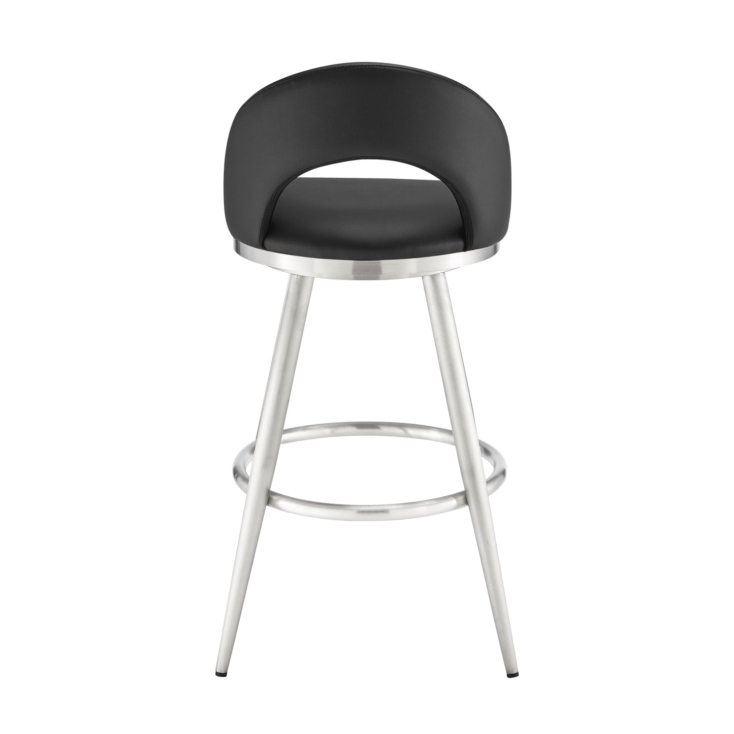 Lottech Swivel Counter and Bar Stool in Brushed Stainless Steel and Black or Faux Leather