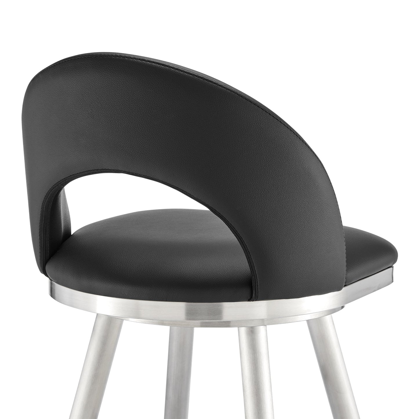 Lottech Swivel Counter and Bar Stool in Brushed Stainless Steel and Black or Faux Leather