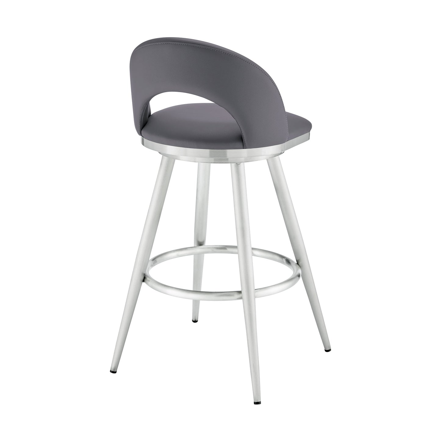 Lottech Swivel Counter and Bar Stool in Brushed Stainless Steel and Black or Faux Leather