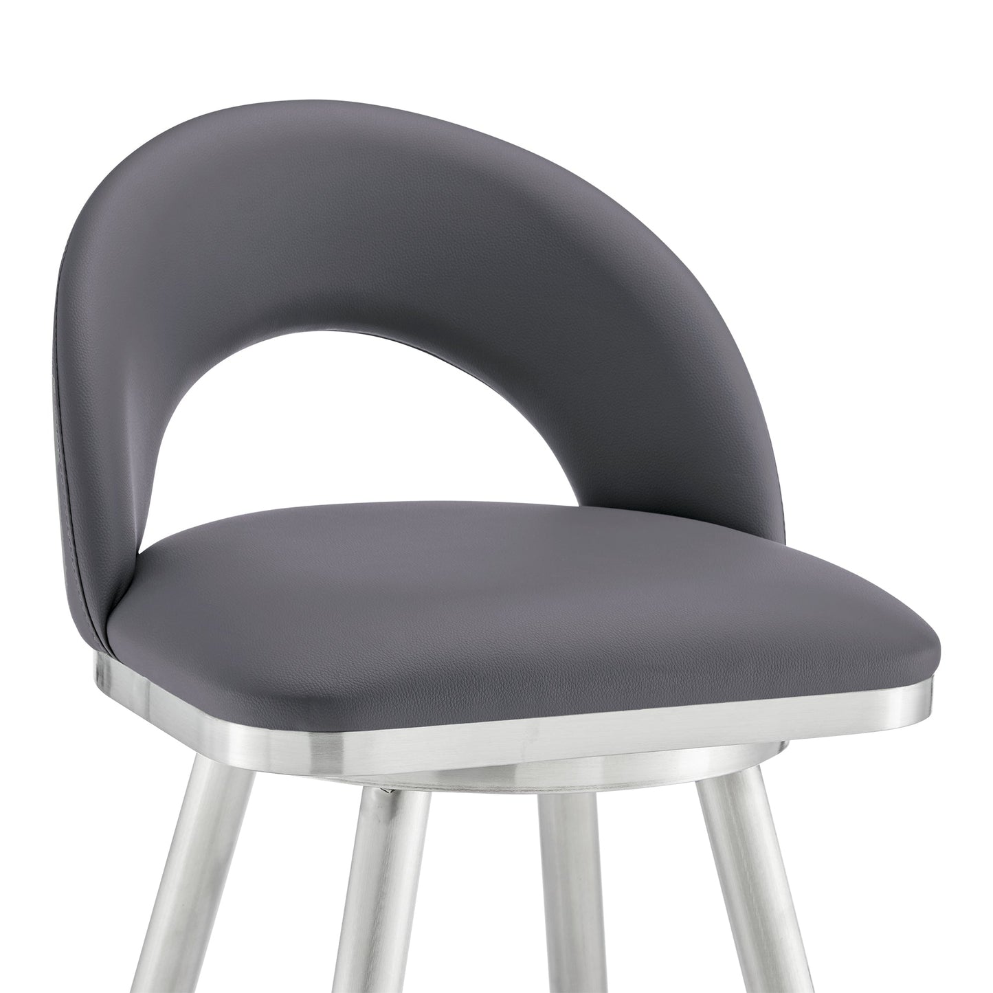 Lottech Swivel Counter and Bar Stool in Brushed Stainless Steel and Black or Faux Leather