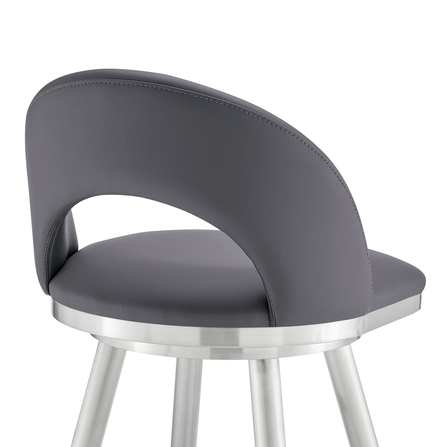 Lottech Swivel Counter and Bar Stool in Brushed Stainless Steel and Black or Faux Leather