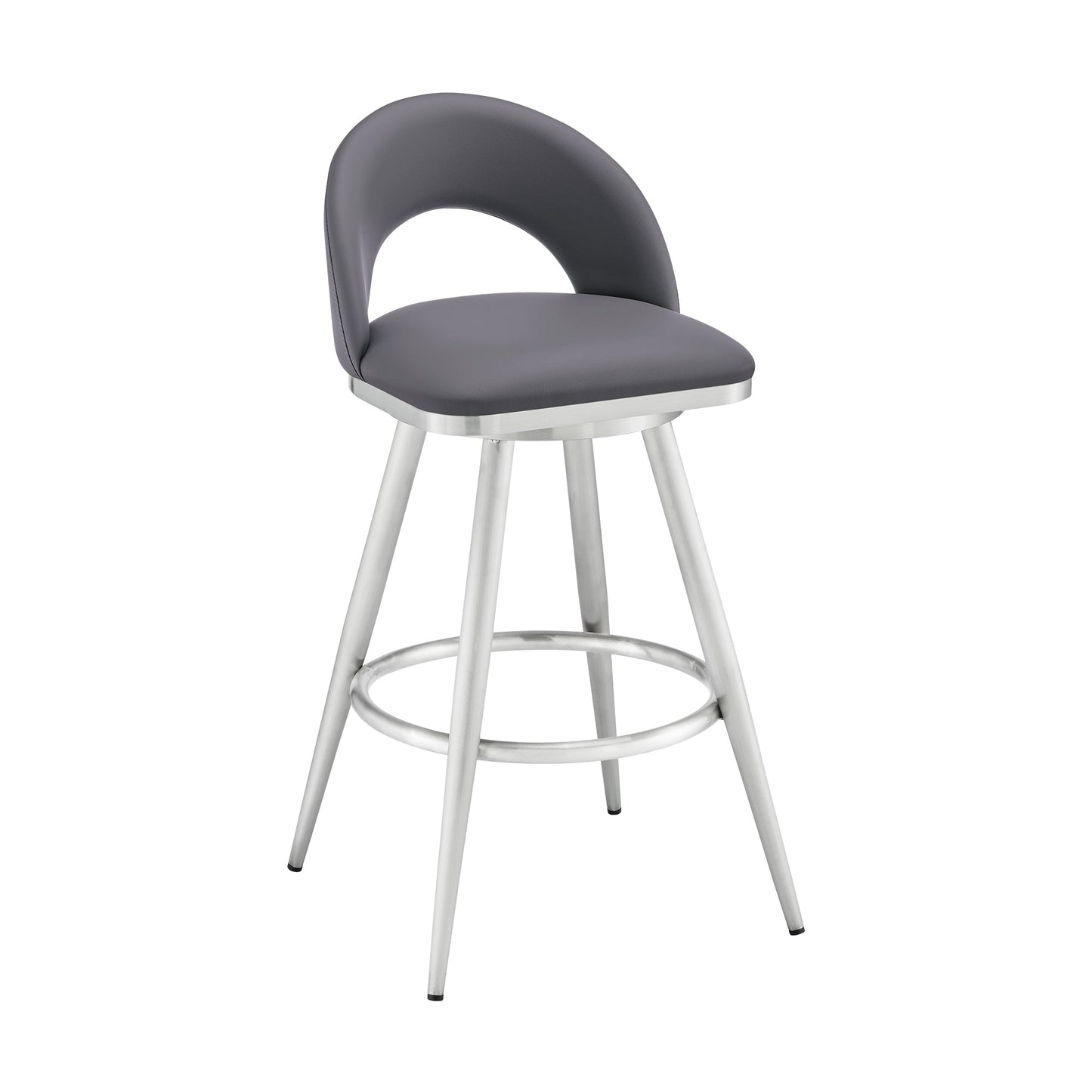 Lottech Swivel Counter and Bar Stool in Brushed Stainless Steel and Black or Faux Leather