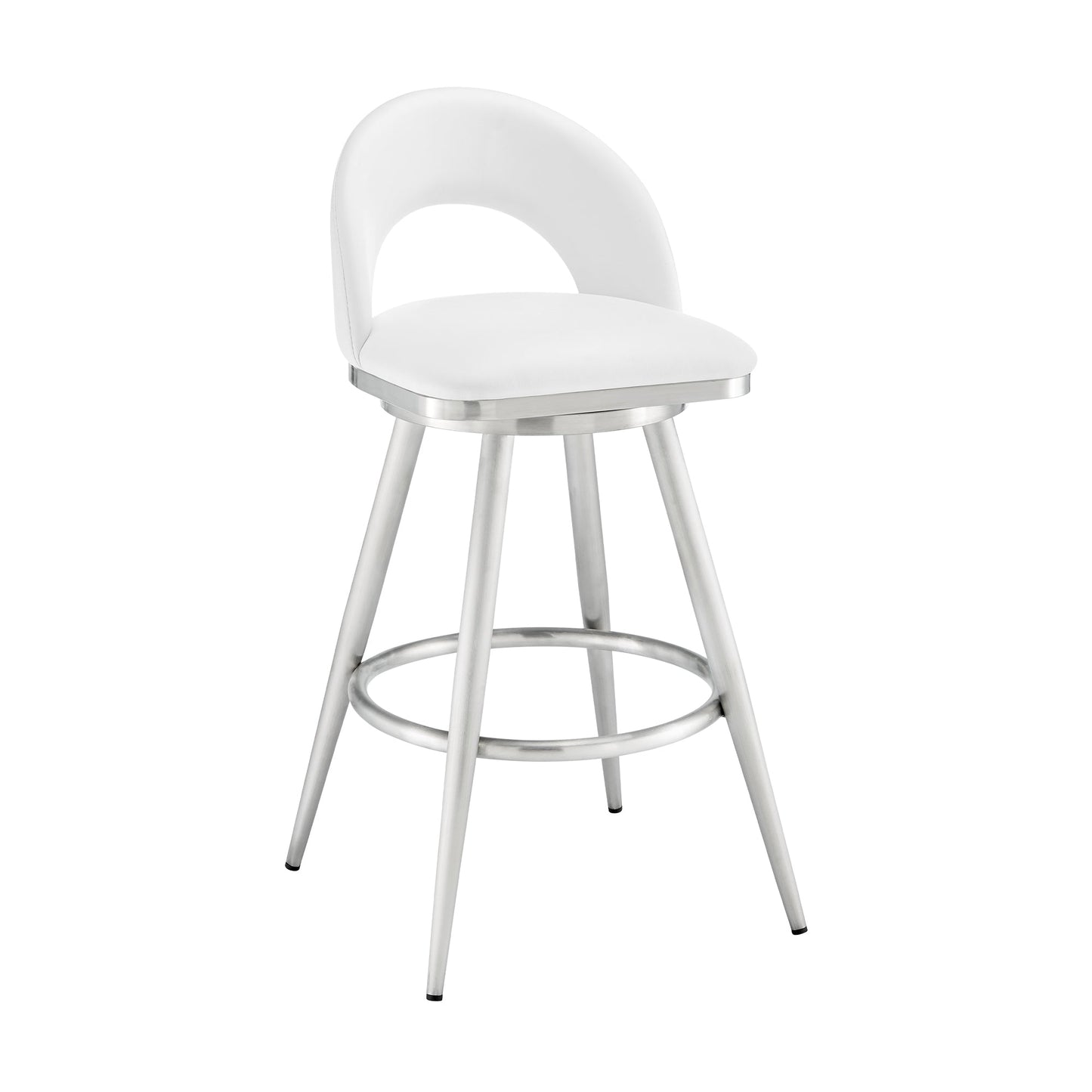 Lottech Swivel Counter and Bar Stool in Brushed Stainless Steel and Black or Faux Leather