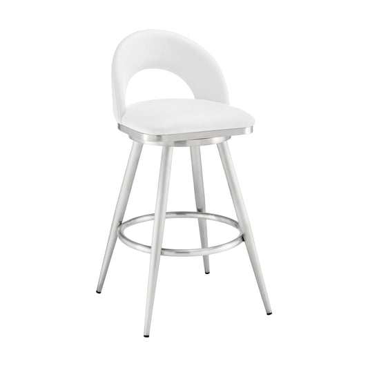 Lottech Swivel Counter and Bar Stool in Brushed Stainless Steel and Black or Faux Leather